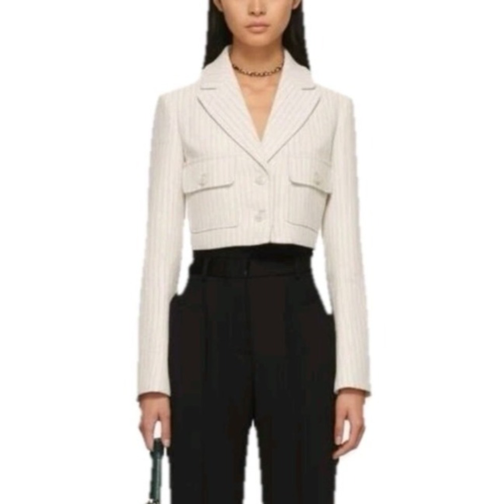 JASON WU‎ Blazer Jacket Size Small Pinstripe White Blue Cropped